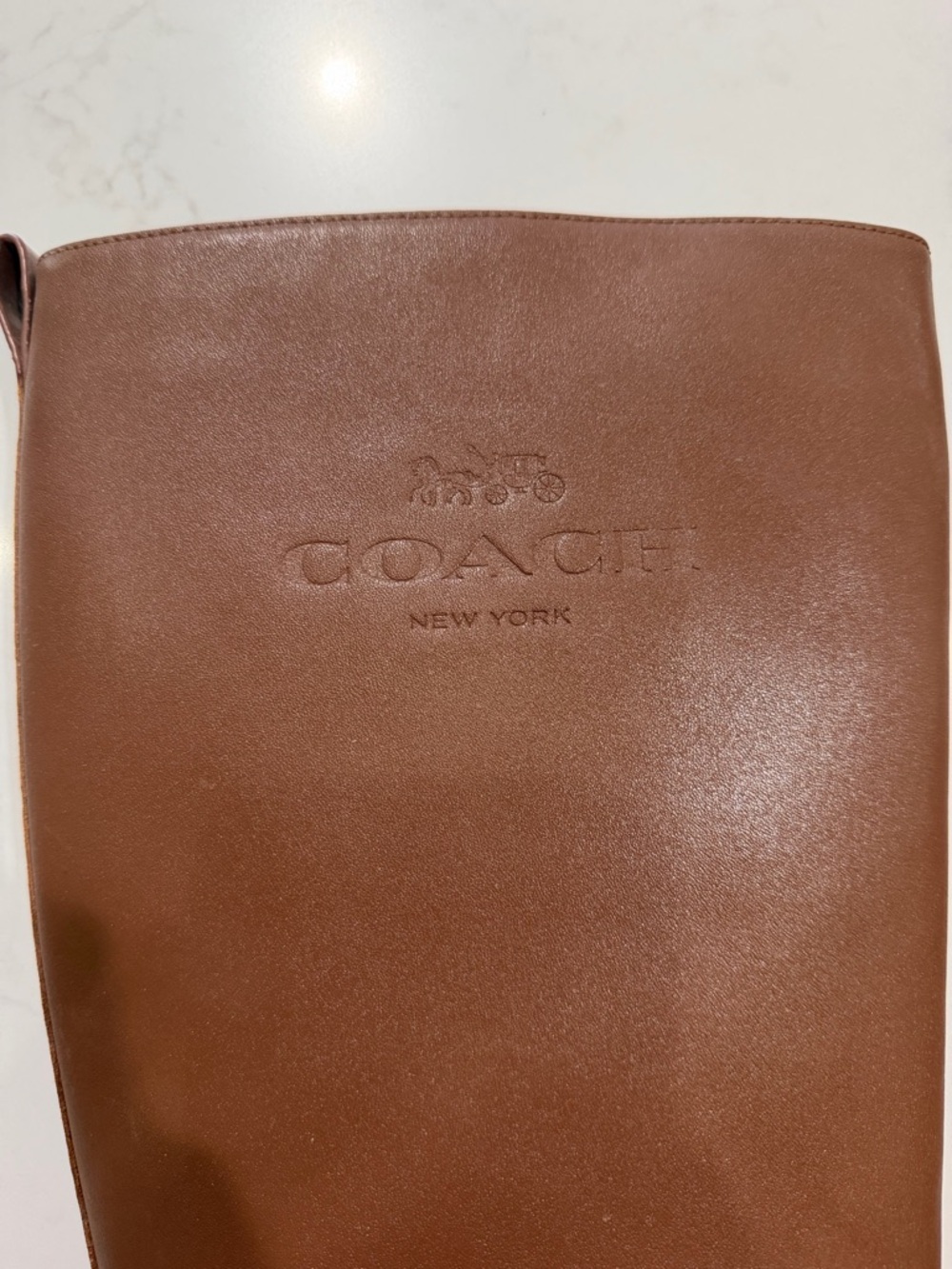 Coach Brown Leather Tall Boot Shaft with Embossed Logo - Picture 2 of 5